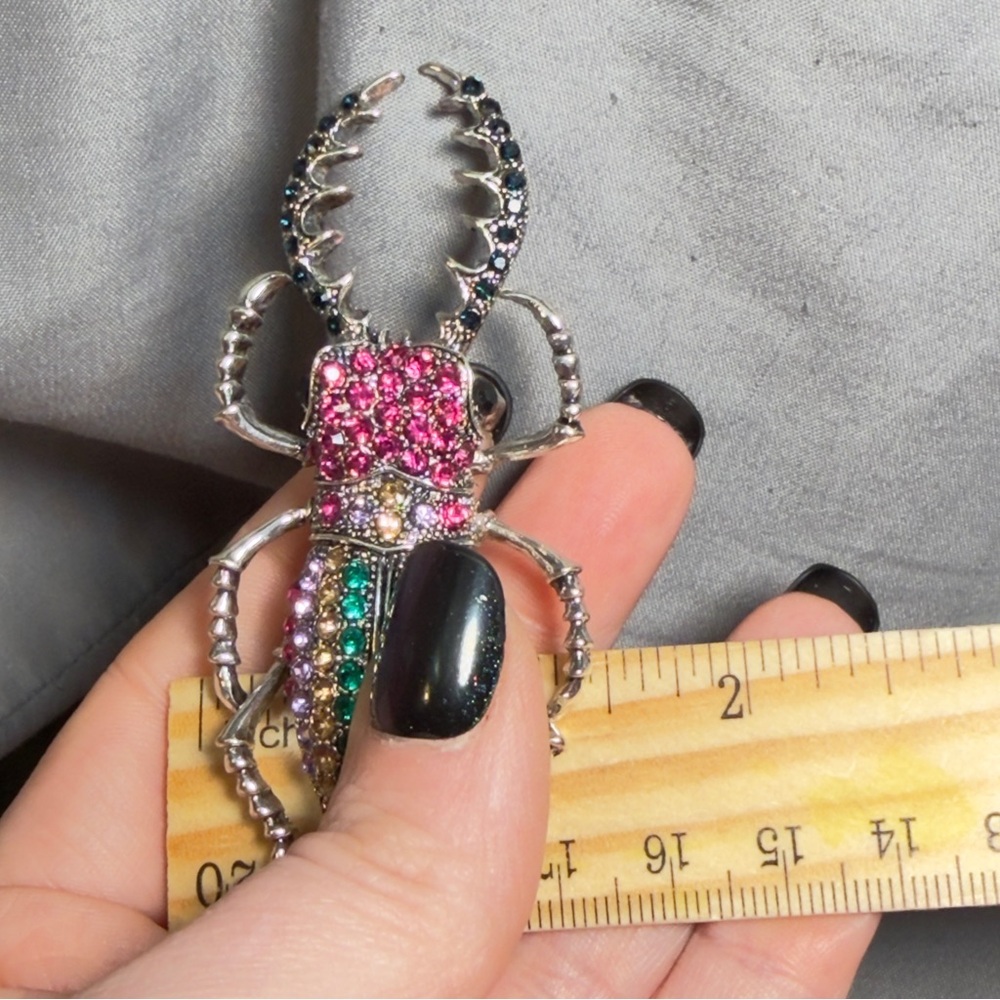 Beetle Brooch Rhinestone Insect Pin 3 inches - Picture 7 of 12